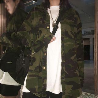 Camouflage Snap Button Shirt Jacket As Shown In Figure - One Size