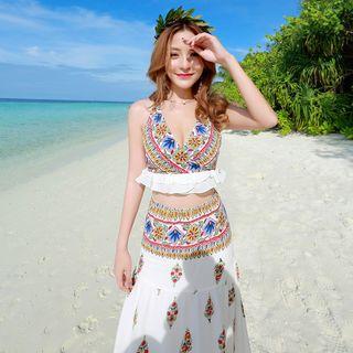 Set: Patterned Swim Top + Maxi Skirt