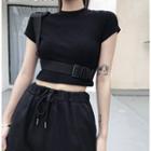 Short-sleeve Buckled Strap T-shirt