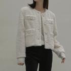 Faux-pearl Button Faux-fur Jacket Ivory - One Size