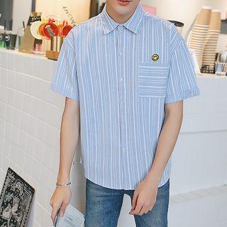 Applique Striped Short-sleeve Shirt