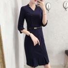 Double Breasted 3/4-sleeve Sheath Dress