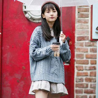 Set: Cable Knit Sweater + Mini Shirtdress
