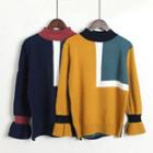 Bell Sleeve Color Block Knit Top
