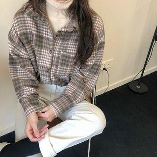 Plaid Single-breasted Loose-fit Long-sleeve Blouse