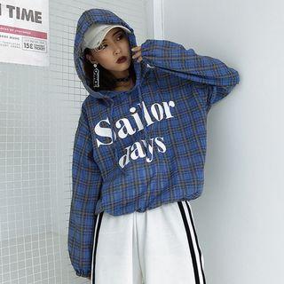 Letter Plaid Long-sleeve Hoodie