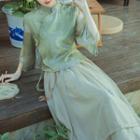 Bell-sleeve Qipao Top / Maxi Pencil Skirt / Set