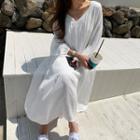 Tiered Long Peasant Dress White - One Size