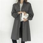 Stand-collar Balloon-sleeve Parka Charcoal Gray - One Size