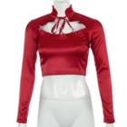 Cutout Ruffled Long-sleeve Cropped Top