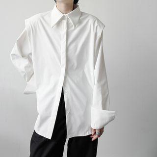 Long-sleeve Padded Shoulder Plain Shirt