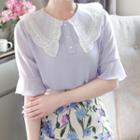 Lace-collar Faux-pearl Buttoned Top