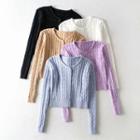 Long-sleeve Plain Cable-knit Cropped Cardigan
