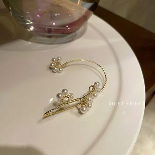 Faux Pearl Alloy Earring 1 Pc - Gold - One Size