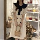 Elbow-sleeve Wide Collar Double Breasted Dress Almond - One Size