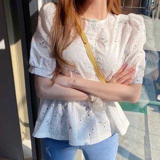 Puff Sleeve Eyelet Lace Blouse