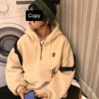 Drawstring Embroidered Fleece Oversized Hoodie Beige - One Size