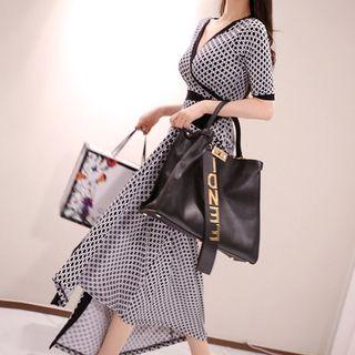 Patterned V-neck High Waist Dress