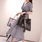 Patterned V-neck High Waist Dress