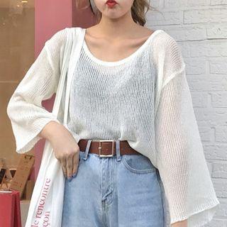 3/4-sleeve Open Knit Sweater