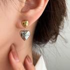 Heart Alloy Dangle Earring Type A - 1 Pair - 925 Silver Stud - Gold & Silver - One Size