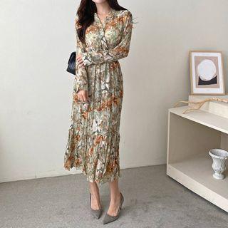 Band-waist Patterned Chiffon Dress