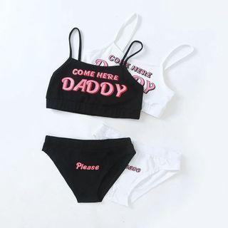 Set: Lettering Cropped Camisole Top + Panties Black - One Size