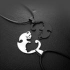 Couple Matching Cat Alloy Pendant Leather Necklace