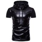 Faux Leather Hooded Short-sleeve T-shirt