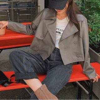 Double-breasted Faux-leather Cropped Jacket
