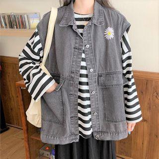 Floral Embroidery Denim Vest