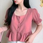 Square Neck Puff Sleeve Plain Shirt