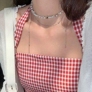Layered Faux Pearl Choker Silver - One Size