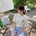 Crew-neck Print T-shirt Cream - One Size