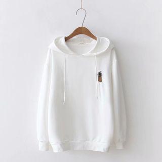 Pineapple Embroidered Hoodie White - One Size