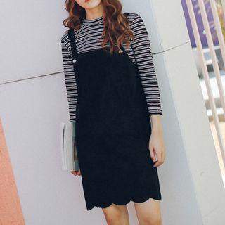 Set: Stripe 3/4-sleeve T-shirt + Pinafore Dress