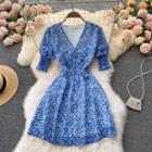 V-neck Floral Chiffon Short-sleeve Dress
