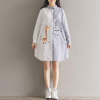 Color Panel Giraffe Print Shirtdress
