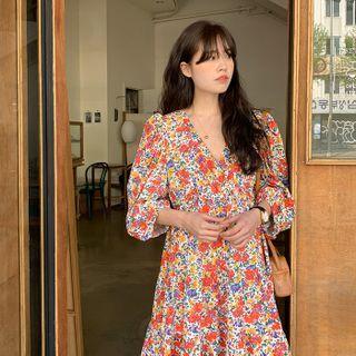V-neck Flared Floral Dress
