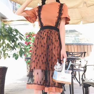 Set: Short-sleeve T-shirt Dress + Midi Lace Jumper Skirt