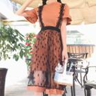 Set: Short-sleeve T-shirt Dress + Midi Lace Jumper Skirt