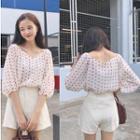 Set: Dotted 3/4 Sleeve Blouse + Wide Leg Shorts