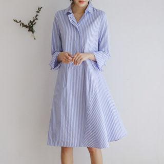 Belted Stripe A-line Shirtdress