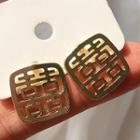 Chinese Character Earring 1 Pair - 925 Silver Earrings - Gold - One Size