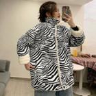 Fleece-lined Zebra Print Button Jacket