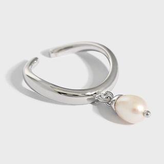 Freshwater Pearl Sterling Silver Open Ring Silver - One Size