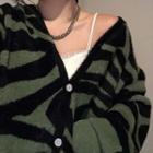 Zebra Print V-neck Cardigan Green & Black - One Size