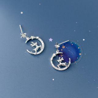 Sterling Silver Rhinestone Crescent Drop Earring