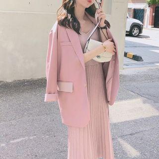 Single Breasted Blazer + Plain Pleated Dress
