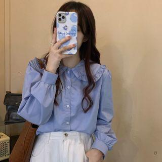 Long-sleeve Plain Doll Collar Shirt